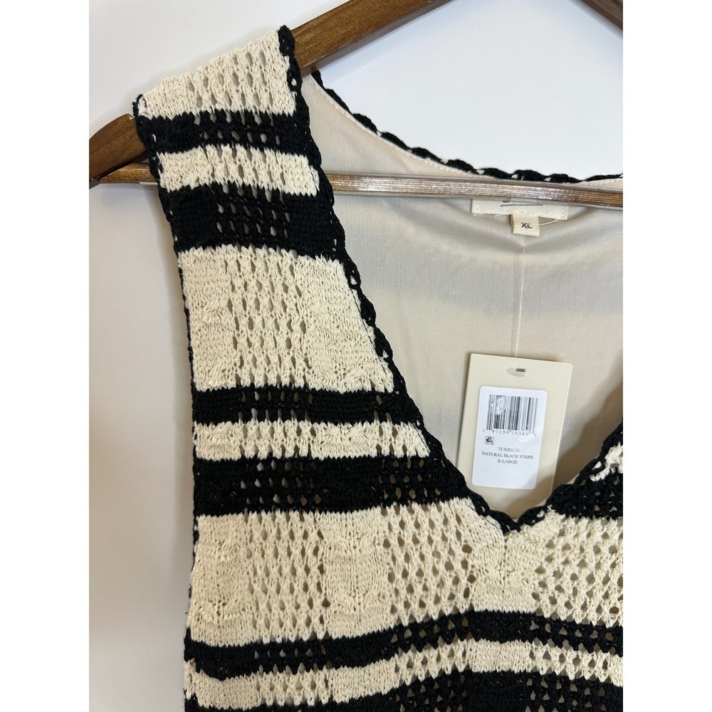 New Elan Stripe Cotton Blend Midi Cover-Up Dress Crochet Natural Black Size XL - Picture 8 of 16